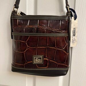 Dooney & Bourke Cognac Croco Letter Carrier Crossbody Bag
